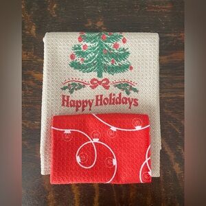 Recycled Eco-Friendly Christmas Holiday Kitchen Hand Towel and Dish Cloth Set